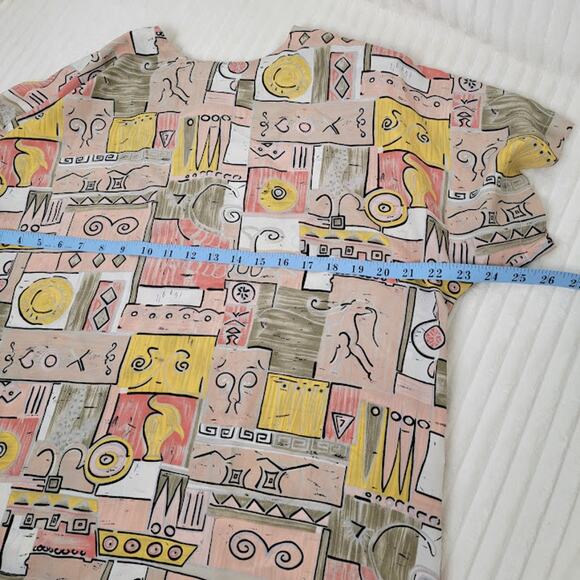 Vintage Renaissance Sportswear Abstract Print Blouse Retro Short Sleeve Top L/XL - Picture 7 of 10